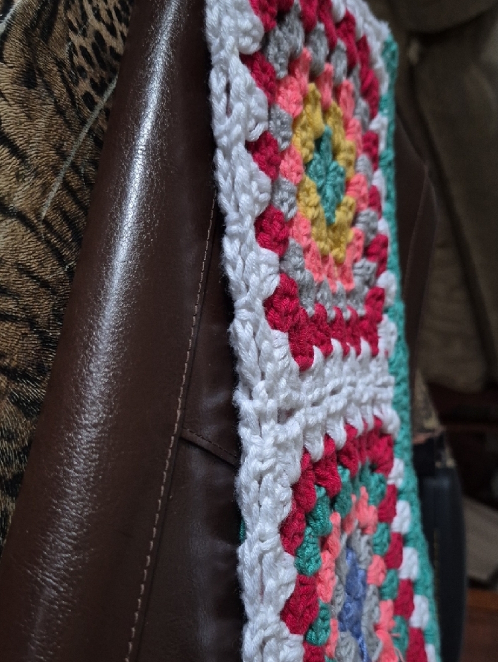 Handmade Crochet Colorful Granny Square Clutch — Fully Lined & Zip Top Closure - Picture 7 of 7